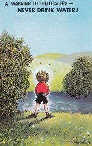 Boy Urinating In River Teetotal Non Alcohol 1970s Risque Comic Humour Postcard