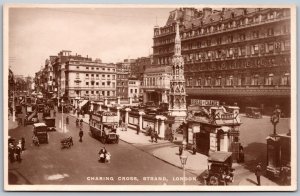 Postcard RPPC c1920s London England Strand Charging Cross Animated Signs Cars