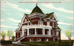 Postcard Home of William Jennings Bryan Fairview Lincoln Nebraska