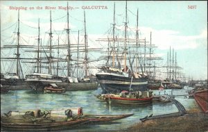 Calcutta India Shipping Cargo Ships Schooners River Hughly c1910 Postcard