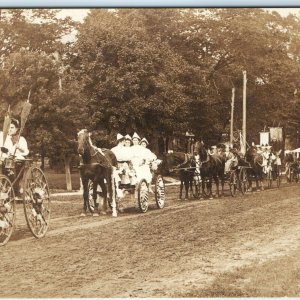 c1910 Women in Horse & Carriage Parade Real Photo RPPC Postcard Dirt Road A37