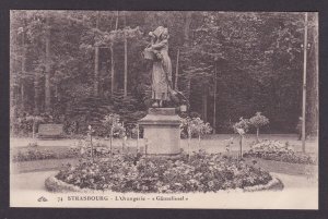 Strasbourg France Vintage Postcard Orangerie Gaenseliesel Statue Park View