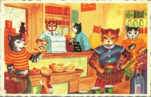 Cats Dressed Like Humans Kittens Shopping Groceries Vintage Postcard  06.38