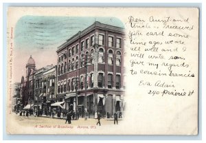 1907 A Section Of Broadway Buildings Store Front Aurora Illinois IL Postcard