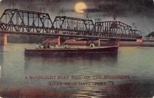 Davenport Iowa Mississippi River Moonlight Boat Ride Postcard JF360392