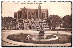 Old Postcard Metz Comedy Square and the Cathedral