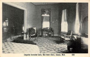 Suite Room Interior HOTEL ELLIOTT Sturgis, Michigan c1910s Vintage Postcard