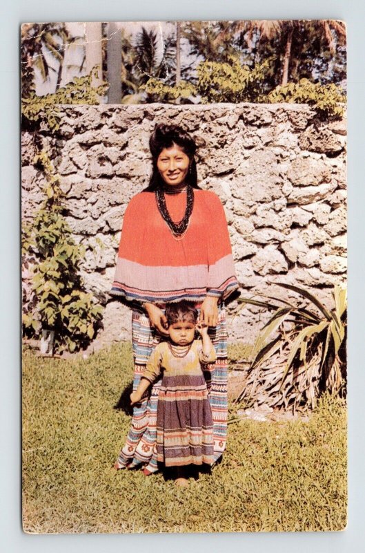 Miami Florida Musa Indian Village Native American Maid & Child Chrome Postcard 