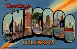 Greetings From Chicago Illinois Large Letter Linen Curteich