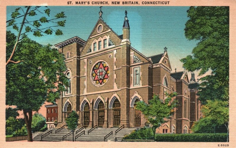 Vintage Postcard 1930's St. Mary's Church New Britain Connecticut American Art