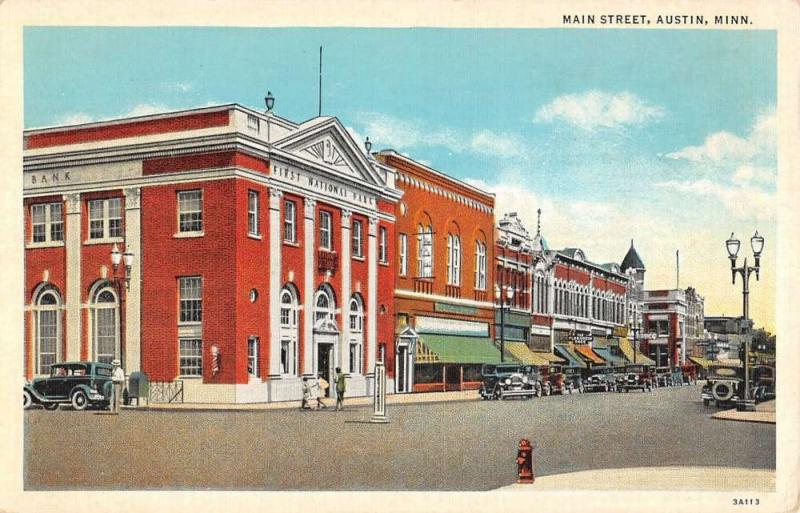 Austin Minnesota Main Street Scene Historic Bldgs Antique Postcard K26984