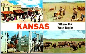 Postcard - Where the West Begins - Kansas