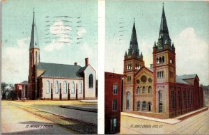 Postcard NY Utica St. Patrick's Church & St. John's Church Rotograph 1914 V129