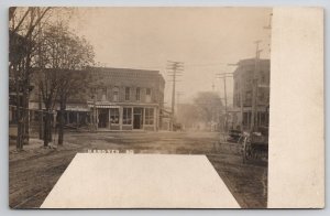 Cartão postal Horseheads NY RPPC Hanover Sq mercado de carne farmácia Wightmans I37-