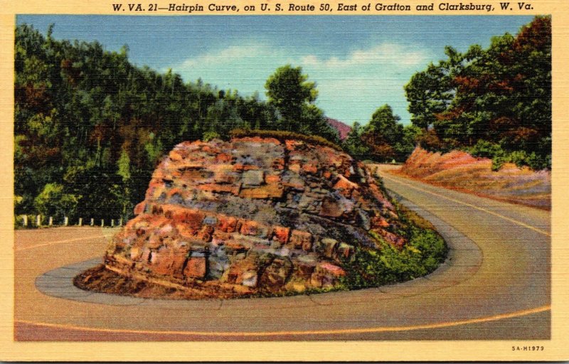 West Virginia Hairpin Curve On U S Route 50 East Of Grafton and Clarksburg Cu...