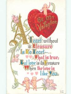 Divided-Back CUPID VALENTINE SCENE Cute Postcard W7675