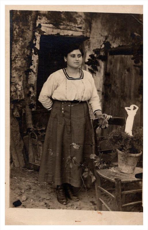 Spanish Woman , standing in Yard ,  RPC