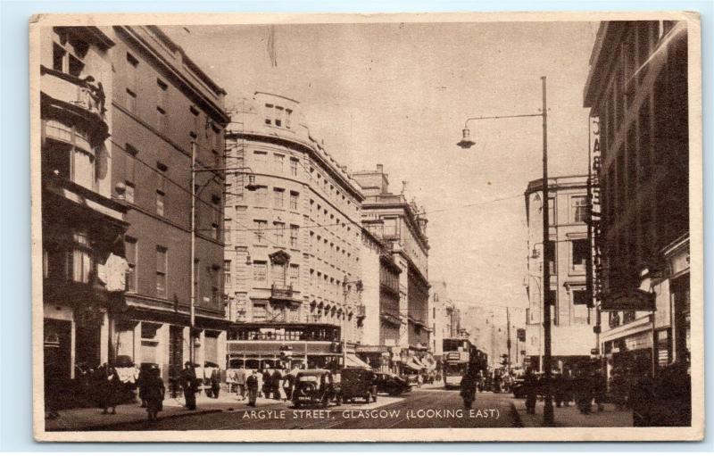 *Argyle Street View Glasgow Scotland Double Decker Bus Vintage Lamp Postcard C78