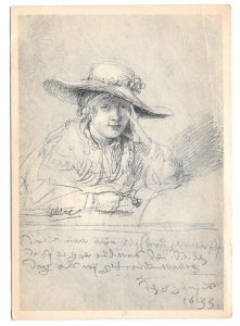 Rembrandt Drawing Portrait Saskia als Braut Bride 4X6 Reichsdruck Art Postcard