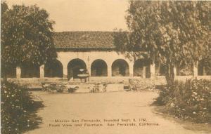 Albertype C-1915 Mission San Fernando Fountain hand colored postcard 10890