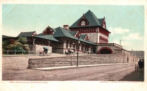 Vintage Postcard Union Station Building Landmark Springfield Massachusetts MA