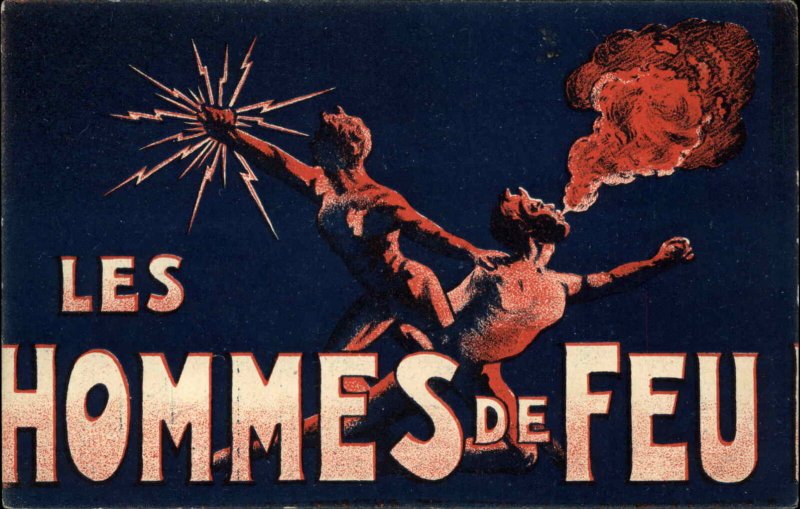 Devils Lightning Breathing Fire LES HOMMES DE FEU c1910 SCARCE! Postcard