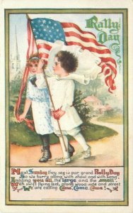 Kids with flag Rally Day Goodenough & Woglom #10 C-1910 Postcard 21-10686