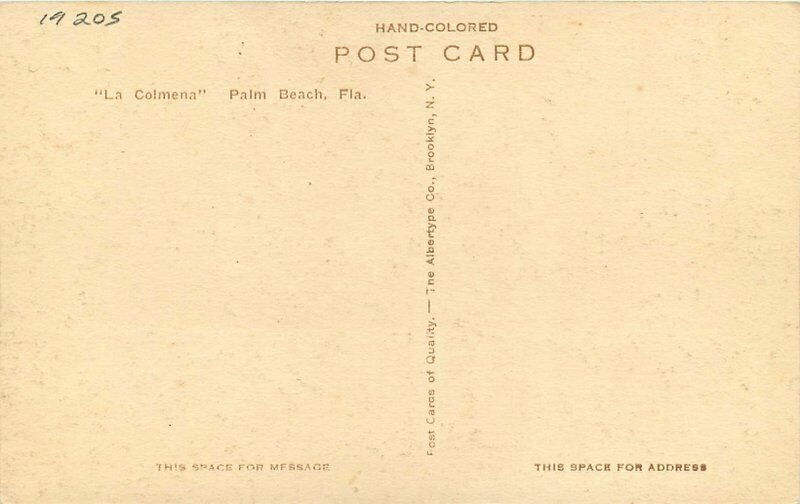 Palm Beach Pennsylvania La Colmena 1920s Albertype hand colored Postcard 21-5814