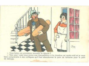 foreign Old Comic signed MAN WITH LOAVES OF BREAD AC3664