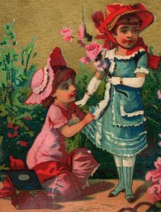 1880's Lovely Girls Playing Dolls Tea Party Set of 7 Victorian Trade Cards P143