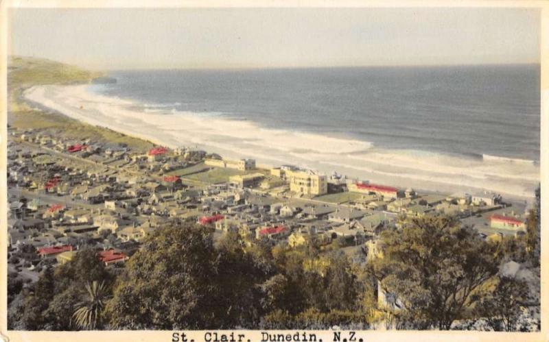 Dunedin New Zealand scenic birds eye view St Clair beach real photo pc Z19725