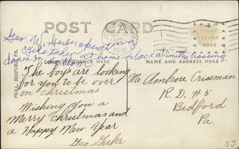 Johnstown PA Cancel Publ in Bedford Motorcycle & Sidecar Harley? RPPC 1916