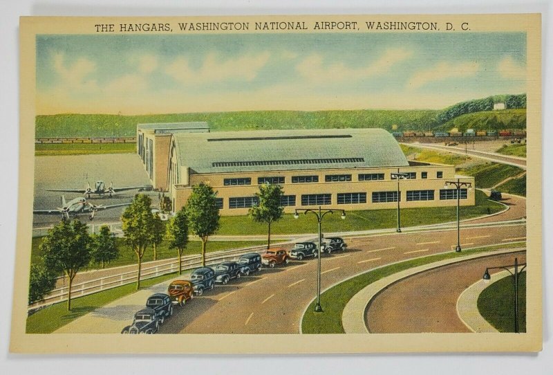 Washington DC Washington National Airport The Hangers Linen Postcard Q18
