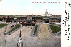 Postcard TRAIN STATION SCENE Providence Rhode Island RI AI3444