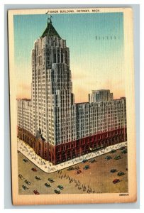 Vintage 1946 Postcard Panoramic View Fisher Building Grand Blvd Detroit Michigan