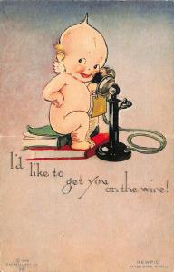 Rose O' Neill Kewpie I'd Like to get you on the wire! Postcard