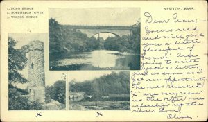 Newton Massachusetts MA Echo Bridge Towers c1905 Private Mailing Card Postcard