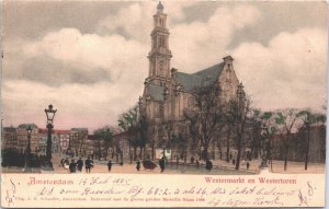 Netherlands Amsterdam Westermarkt Westertoren Vintage Postcard 09.06 