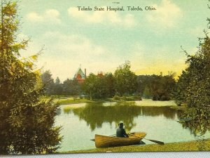 Vintage Postcard 1910's Toledo State Hospital Toledo OH Ohio Lake & Man in Canoe 