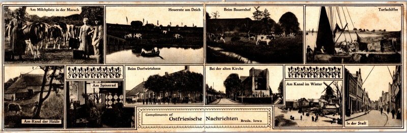 Fold-Out Postcard Multiple Views of Breda, Iowa, Ostfriesische Nachrichten~3581
