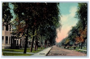 Streator Illinois IL Postcard Park Street Residence Section Scene  1912 Antique