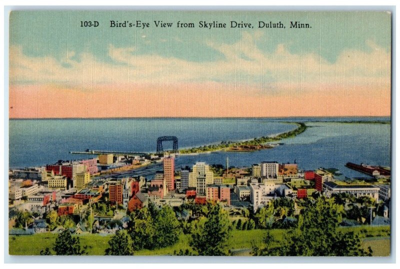 c1940's Bird's Eye View From Skyline Drive Duluth Minnesota MN Unposted Postcard