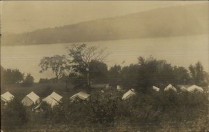 Tents Along Lake or River Fairlee VT 1914 Cancel Real Photo Postcard G19