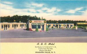 Linen Postcard A.B.C. Motel, Niagara Falls NY US Route 62 & NY 18 Gas Pumps