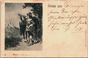 Gruss Aus, Men With Trumpet Vintage Postcard C181