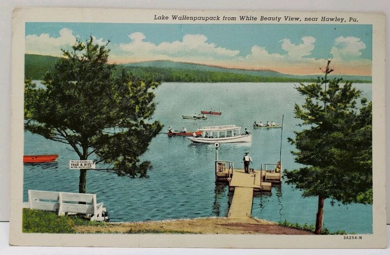 Hawley Pa Lake Wallenpaupauk, White Beauty Scenic Boat 1940s Postcard D13 United States