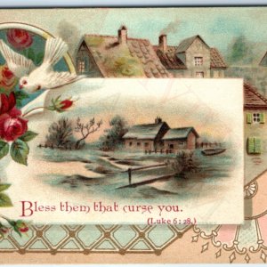 c1890s NICE Luke 6:28 Bible Quote Religious Trade Card Christian Bless Them C45