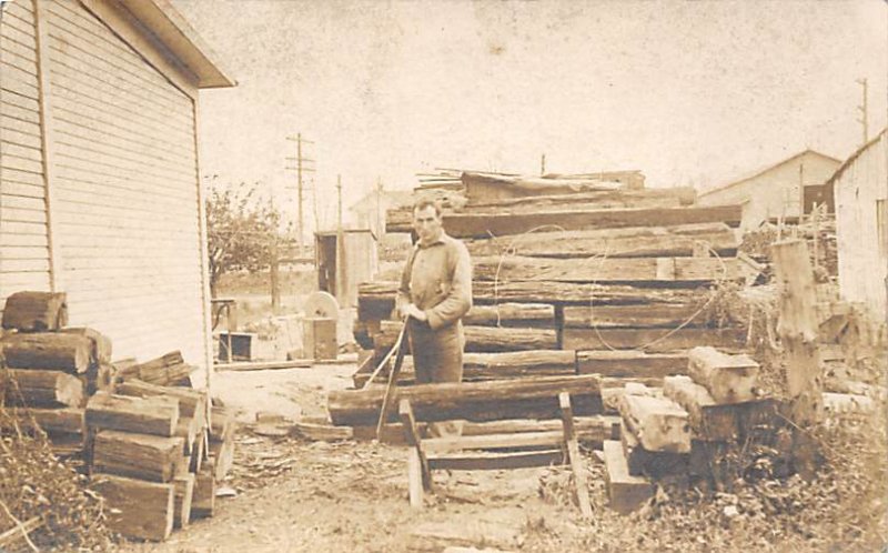 Wood Cutting Real Photo People Working Writing on back 