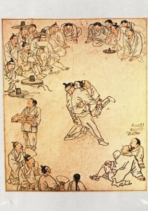 Postcard Korean Wrestling Genre Scene Kim Hong Do Yi Period