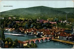 Aerial View Old Bridge Heidelberg Germany Postcard 1929